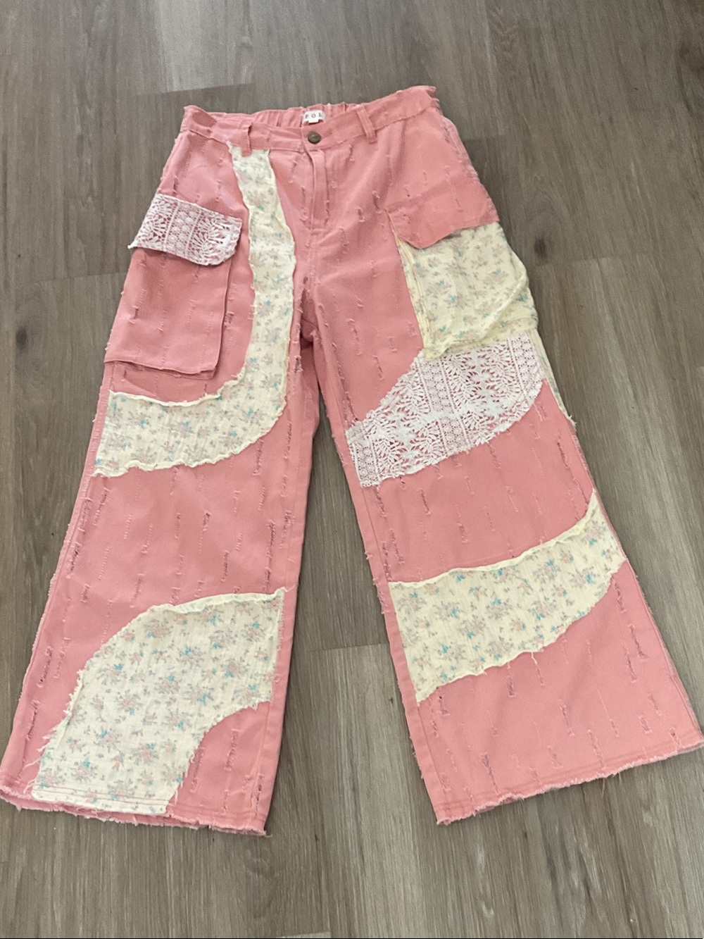 POL Coral/Watermelon Patchwork Wide-Leg Jeans NWOT